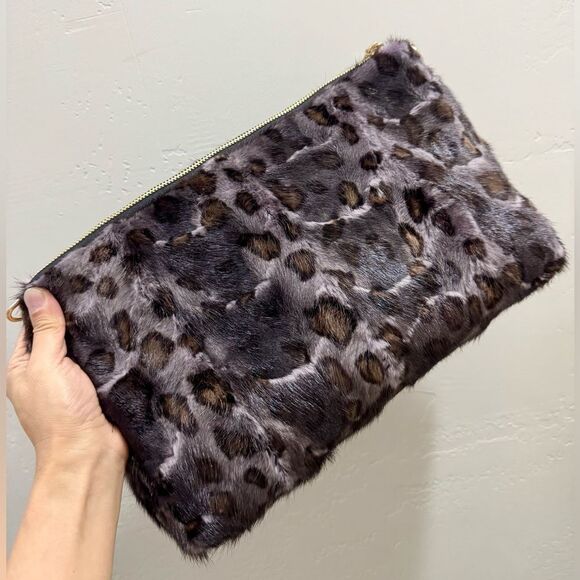 Leopard Real Mink Fur Handmade Large Clutch/Shoulder Bag/Crossbody, Multi Use - Picture 2 of 16